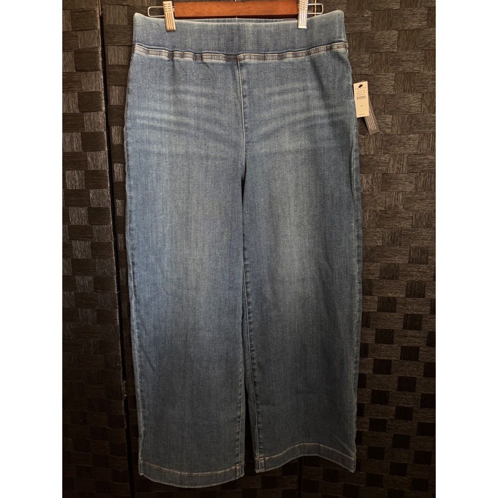 Talbots Travel Wide Leg Crop Jeans Womens M Blue NWT Andalusia Wash Pull On High